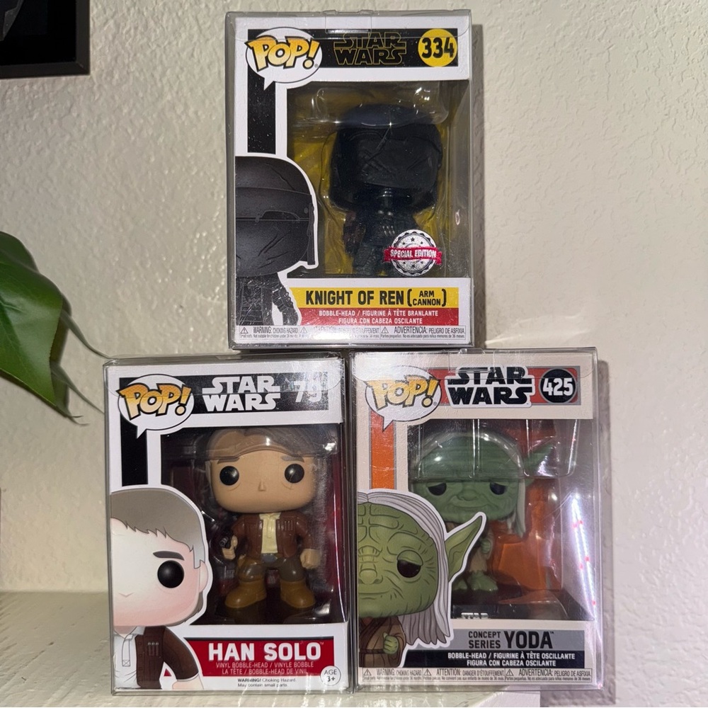 Star Wars Funko PoPs! Set Of 3 Yoda #425 Han Solo #79 & Kight of Ren #334 SE